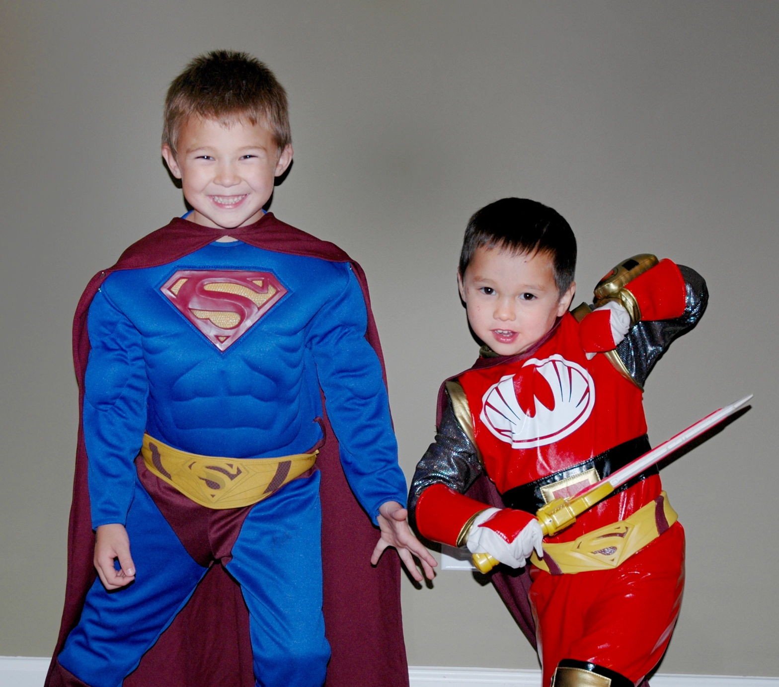 My sons Kendrick and Keaton dressing up as fictional superheroes for Halloween in 2008.